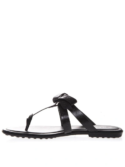 Shop Tod's Black Logo Leather Flip Flop Sandal