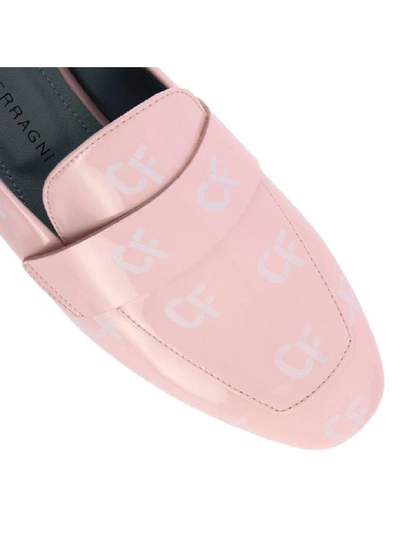 Shop Chiara Ferragni Patent Leather Loafers With All Over Logo Print In Pink