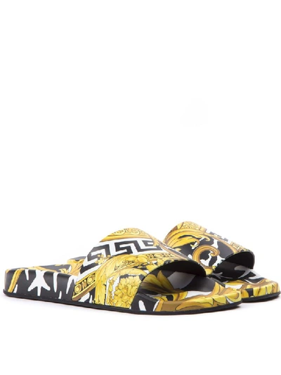 Shop Versace Baroque Print Rubber Slides In Black/gold