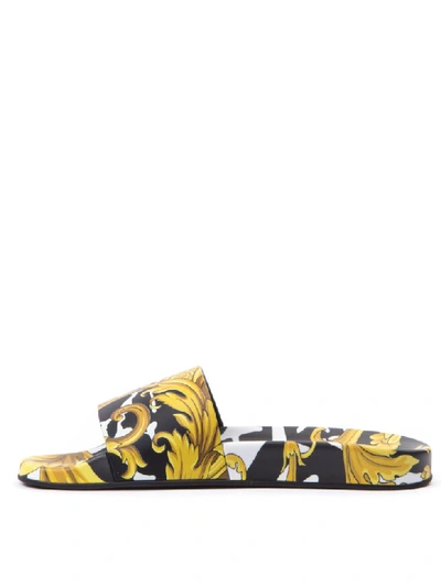 Shop Versace Baroque Print Rubber Slides In Black/gold