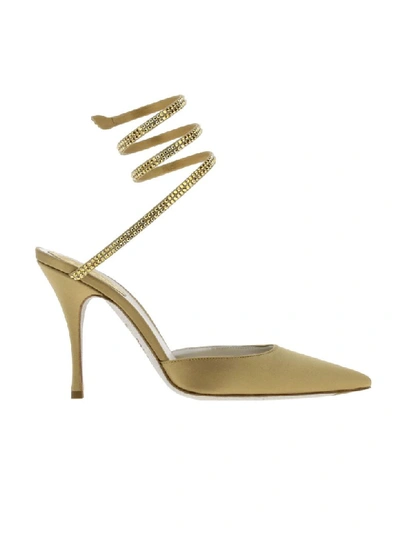 Shop René Caovilla Rene Caovilla High Heel Shoes Rene Caovilla Sandals In Satin With Rhinestones In Gold
