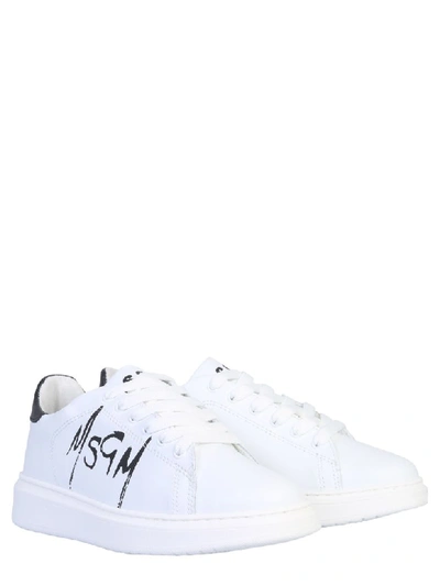Shop Msgm Lace Up Tennis Sneaker In Bianco
