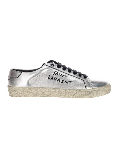 Shop Saint Laurent Court Classic Sl/06 Embroidered Sneakers In Silver