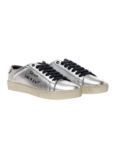 Shop Saint Laurent Court Classic Sl/06 Embroidered Sneakers In Silver