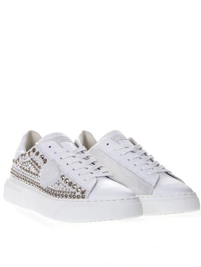 Shop Philippe Model Temple White Leather Studded Sneakers