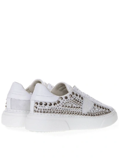 Shop Philippe Model Temple White Leather Studded Sneakers