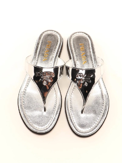 Shop Prada Thong Sandal Metal In Argento