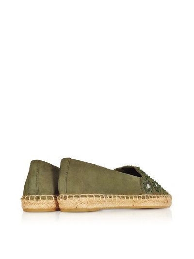 Shop Tory Burch Yasmin Olive Green Suede Embellished Flat Espadrilles