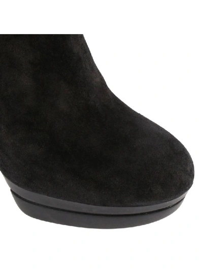 Shop Hogan Ankle Boots In Suede With Elasticated Bands And Wide Heels In Black