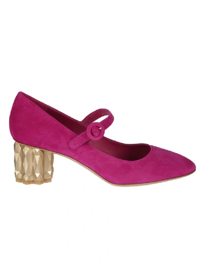 Shop Ferragamo Leather Crystal Heel Pumps In Cerise