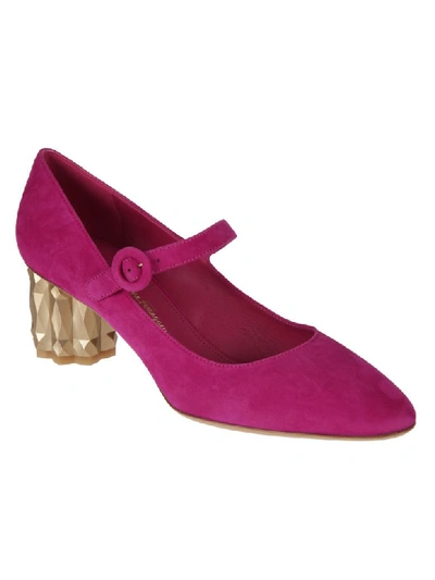 Shop Ferragamo Leather Crystal Heel Pumps In Cerise