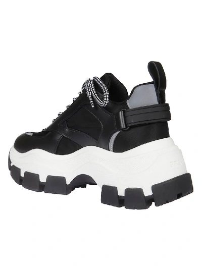 Shop Prada Logo Platform Sneakers In Black/white