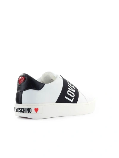 Shop Love Moschino Black White Logo Sneaker In Bianco / Nero (white)
