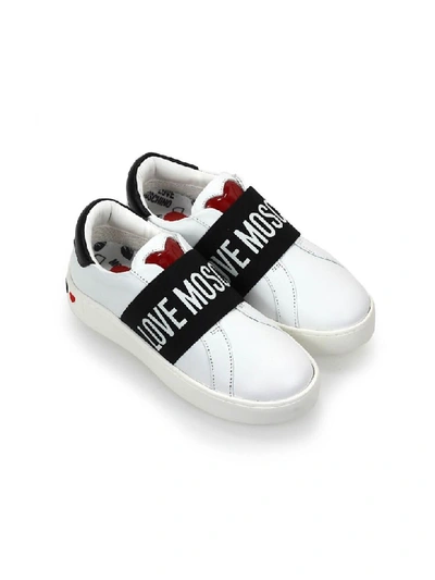 Shop Love Moschino Black White Logo Sneaker In Bianco / Nero (white)
