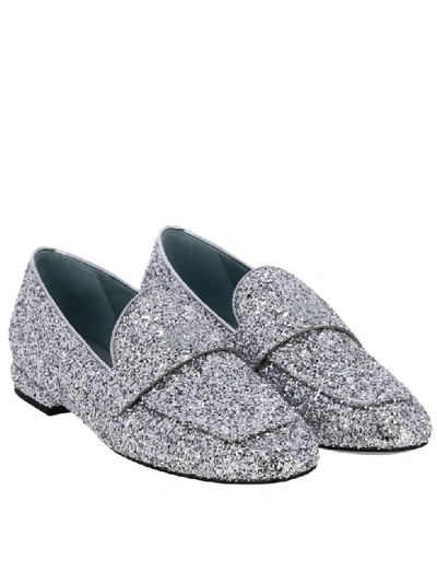 Shop Chiara Ferragni Flirting Glitter Loafers With Eye Embroidery In Silver