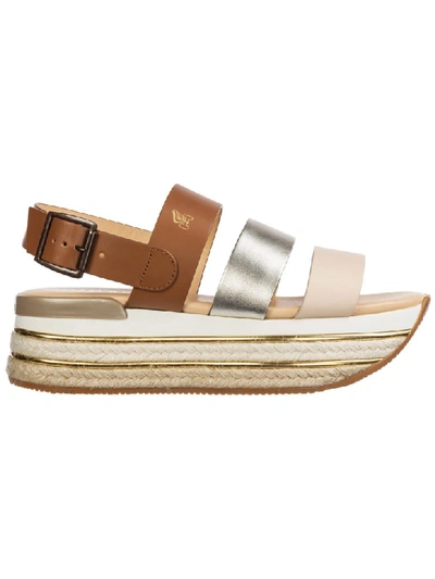 Shop Hogan Maxi H222 Wedge Sandals In Beige