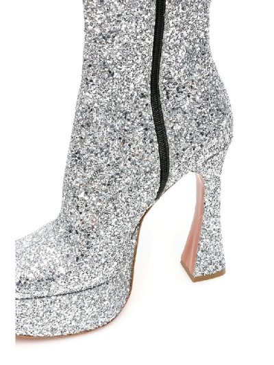 Shop Amina Muaddi Glitter Farah Boots In Silver (silver)