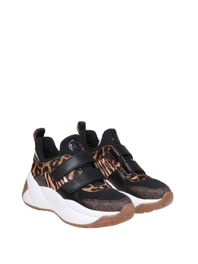 Shop Michael Kors Keeley Sneakers In Leather And Fabric In Camel