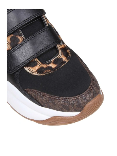 Shop Michael Kors Keeley Sneakers In Leather And Fabric In Camel