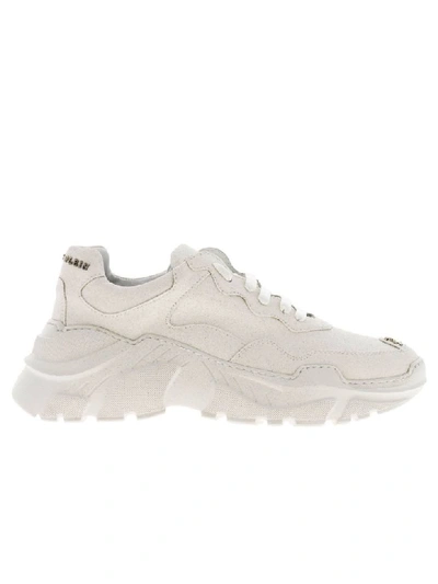 Shop Philipp Plein Runner Sneakers In Glitter Fabric With Logo In White