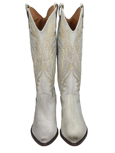 Shop Coral Blue Texan Boots In White Leather