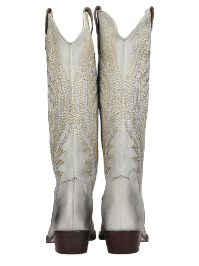 Shop Coral Blue Texan Boots In White Leather