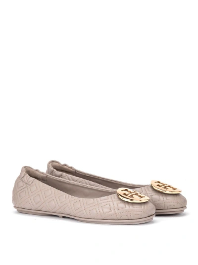 Shop Tory Burch Minnie Travel Ballerina In Quilted Taupe Leather In Beige