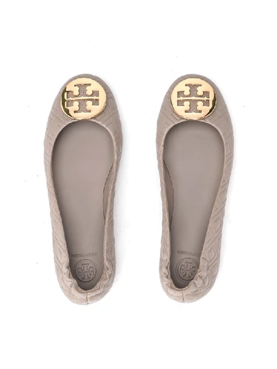 Shop Tory Burch Minnie Travel Ballerina In Quilted Taupe Leather In Beige