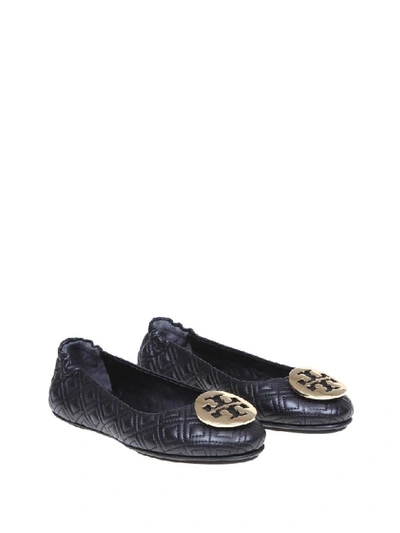 Shop Tory Burch Minnie Ballerina In Quilted Leather In Black