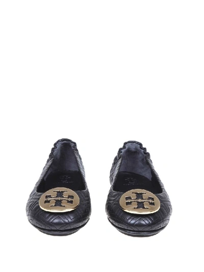 Shop Tory Burch Minnie Ballerina In Quilted Leather In Black