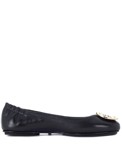 Shop Tory Burch Minnie Travel Black Nappa Leather Flat In Nero