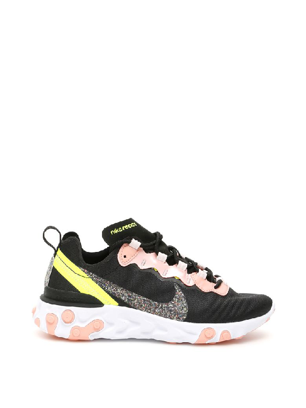 nike pink and black react element 55 sneakers