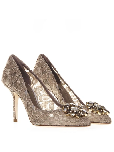 Shop Dolce & Gabbana 90mm Bellucci Sand Lace & Swarovski Pumps In Sabbia