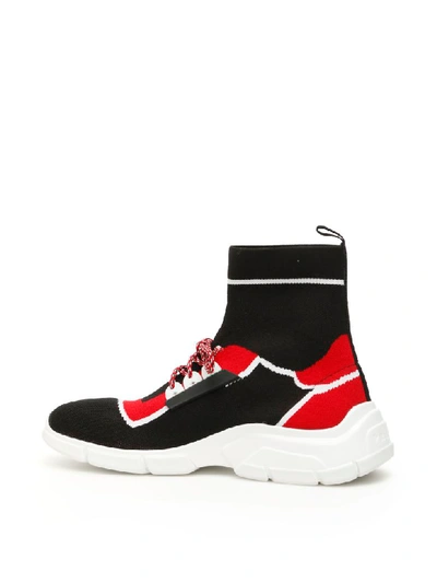 Shop Prada Hi-top Knit Sneakers In Nero Scarlatto (black)