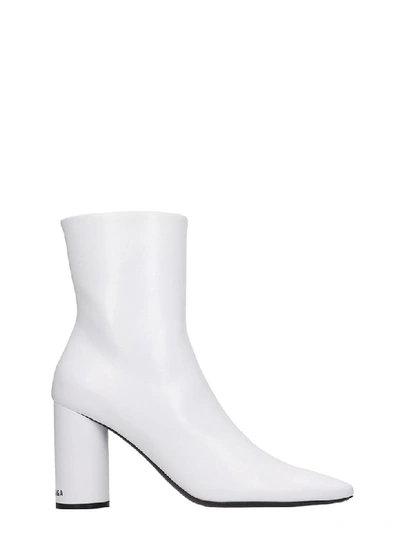 Shop Balenciaga High Heels Ankle Boots In White Leather