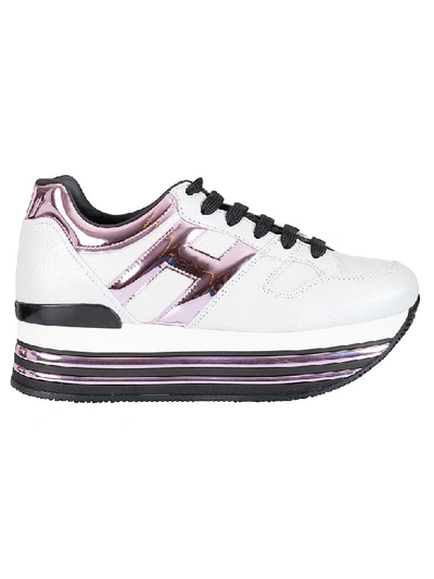 Shop Hogan Lace-up Platform Sneakers In White/pink
