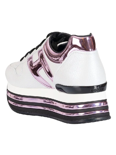 Shop Hogan Lace-up Platform Sneakers In White/pink