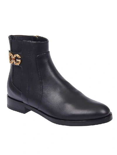 Shop Dolce & Gabbana Logo Plaque Ankle Boots In Black
