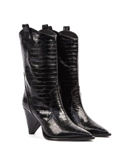 Shop Aldo Castagna Black Cocodrile Effect Leather Boots