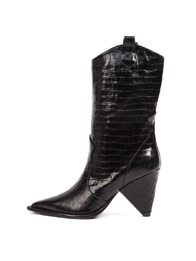 Shop Aldo Castagna Black Cocodrile Effect Leather Boots
