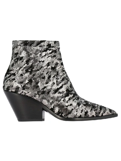 Shop Casadei Ankle Boots In Animal-effect Metallic Suede In Silver