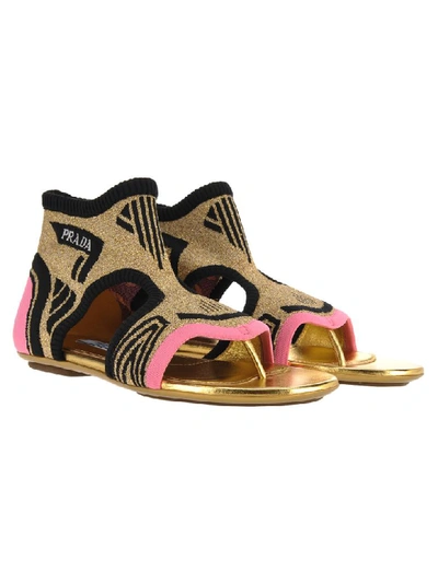 Shop Prada Socks Ankle Sandals In Pink + Black + Gold
