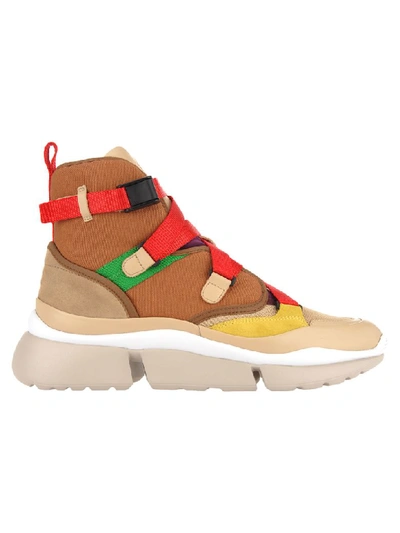 Shop Chloé Chloe High Top Sneakers In Beige Red