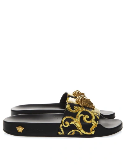 Shop Versace Black Sandals With Medusa Detail