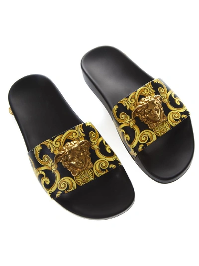 Shop Versace Black Sandals With Medusa Detail