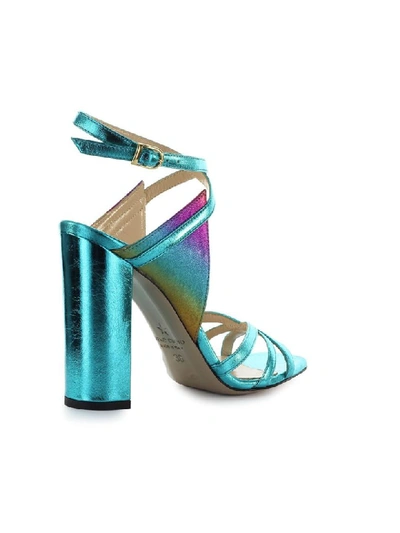 Shop Marc Ellis Light Blue Multicolored Leather Sandal In Multicolor (multicolor)