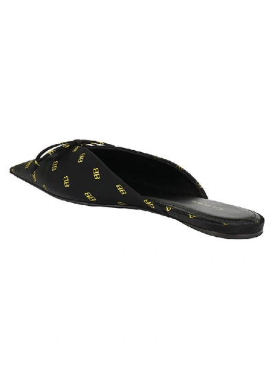 Shop Balenciaga Knife Flat Mules In Black/yellow Fluo