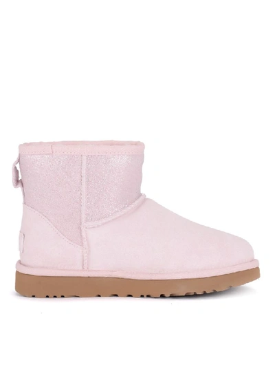 Shop Ugg Classic Mini Logo Sparkle Pink Suede And Glitter Ankle Boots In Rosa
