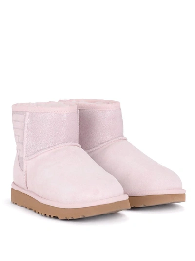 Shop Ugg Classic Mini Logo Sparkle Pink Suede And Glitter Ankle Boots In Rosa