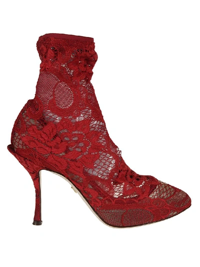 Shop Dolce & Gabbana Floral Lace Pumps In Red